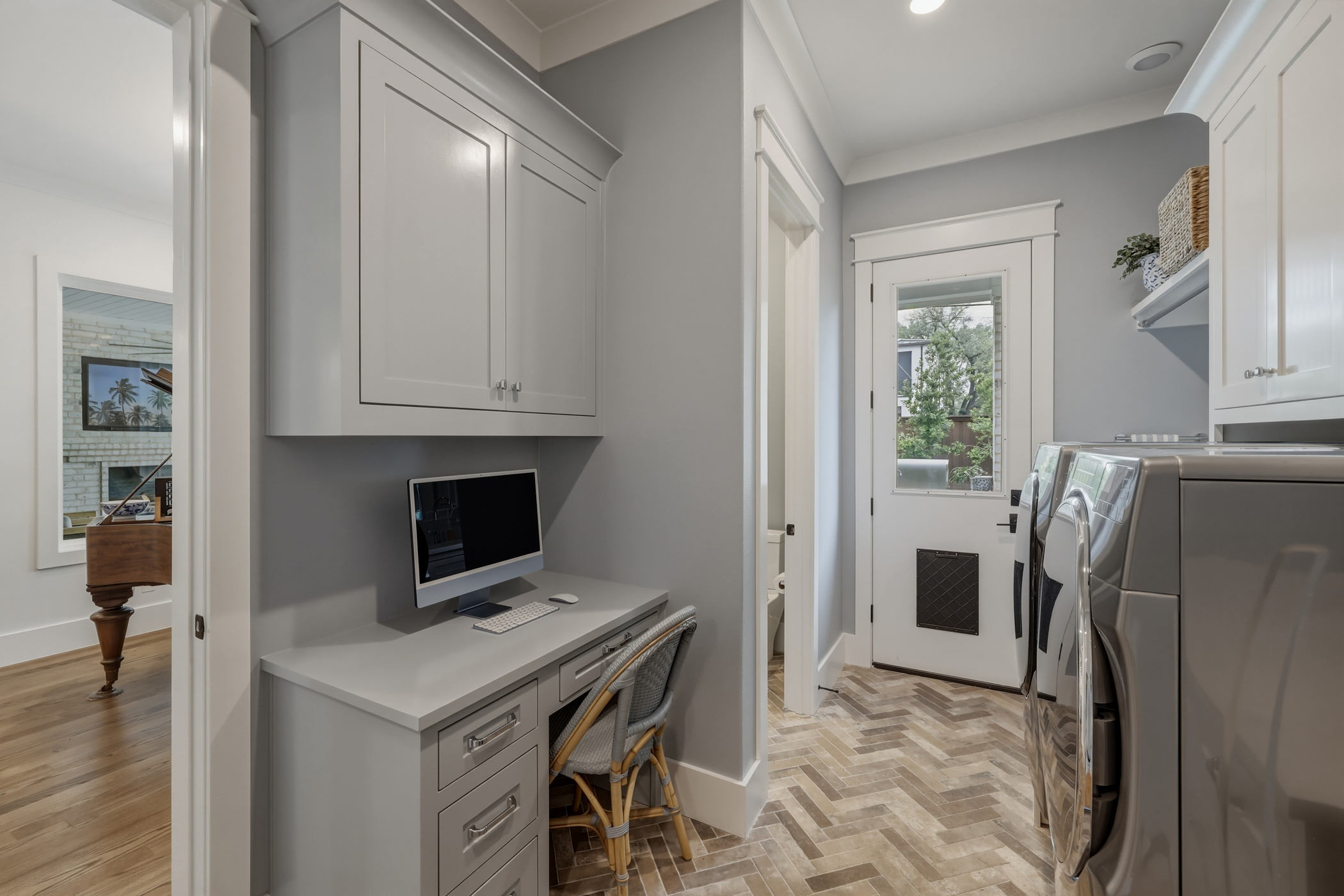 Mud room with built-in desk