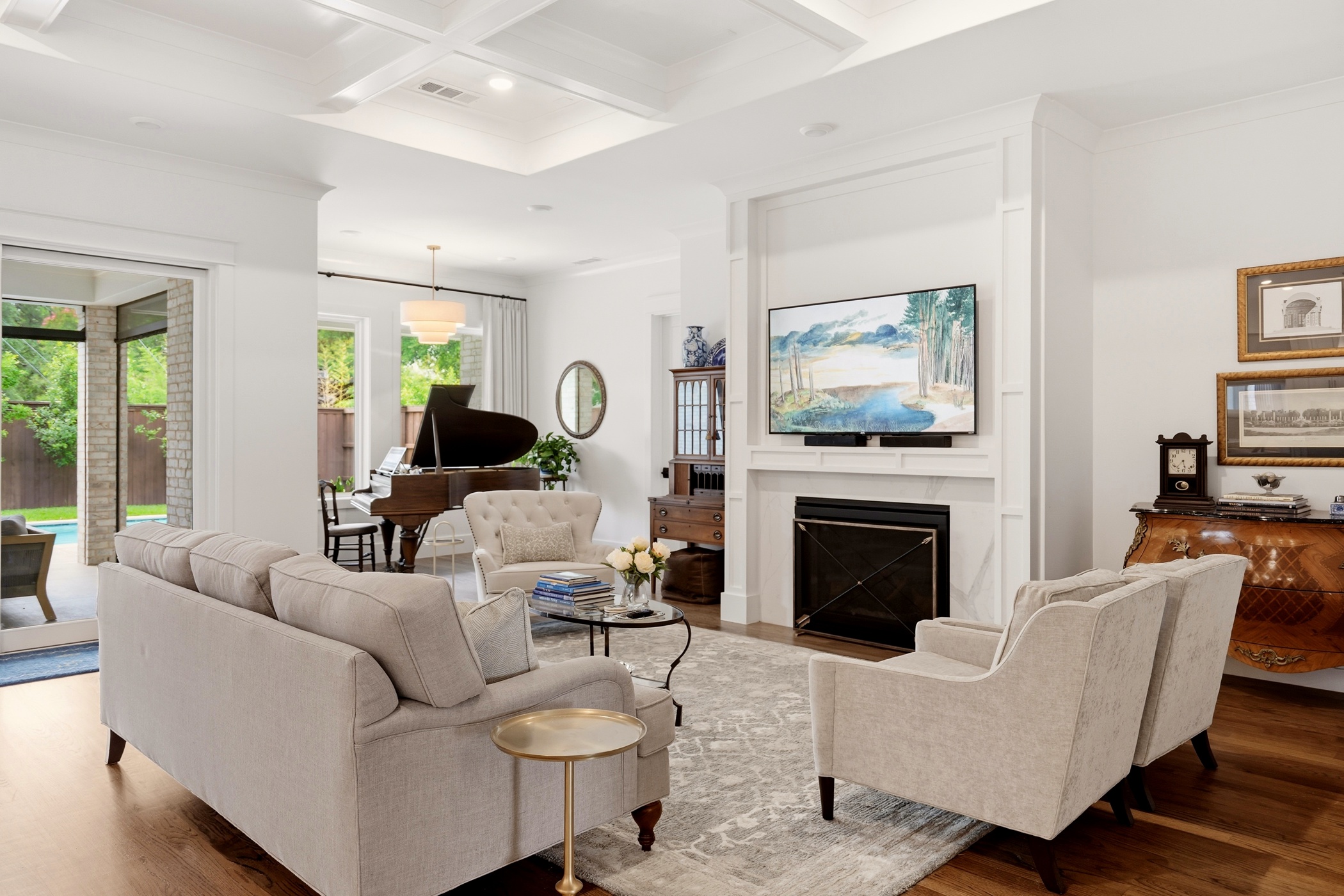 Living room with piano